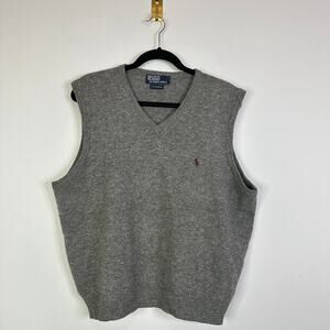 Vintage Polo by Ralph Lauren Gray Lambswool Sweater Vest Mens Size Large Pony